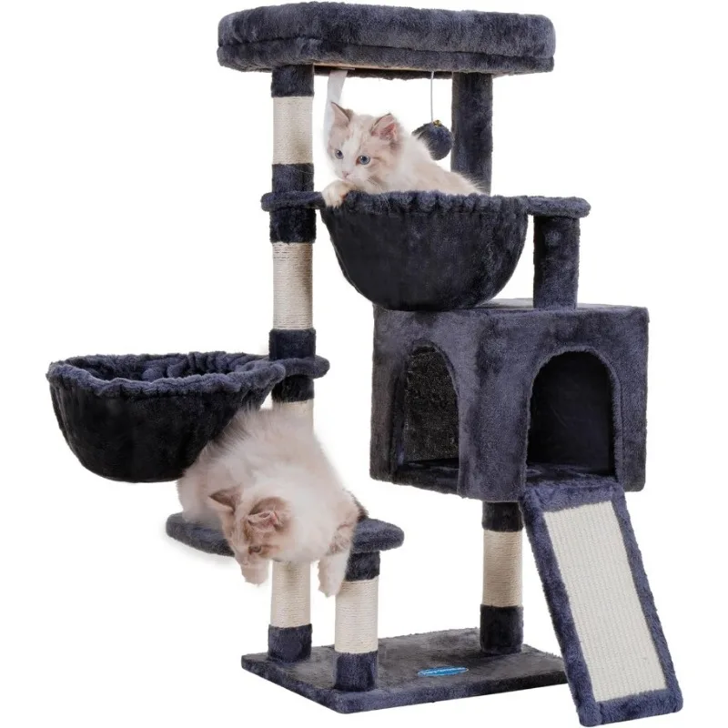 

Cat Tower for Indoor Cats, Cat House with Large Padded Bed, Cozy Condo, Hammocks, Sisal Scratching Posts, Big Scratcher