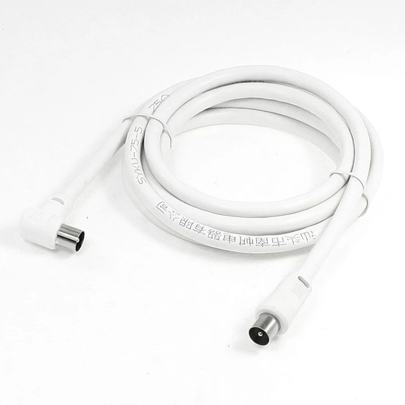 

1pc White RF Right Angle Cable TV RF cable 1m 1.5m 2m RCA Coaxial Antenna Aerial Lead Cable Male to Male