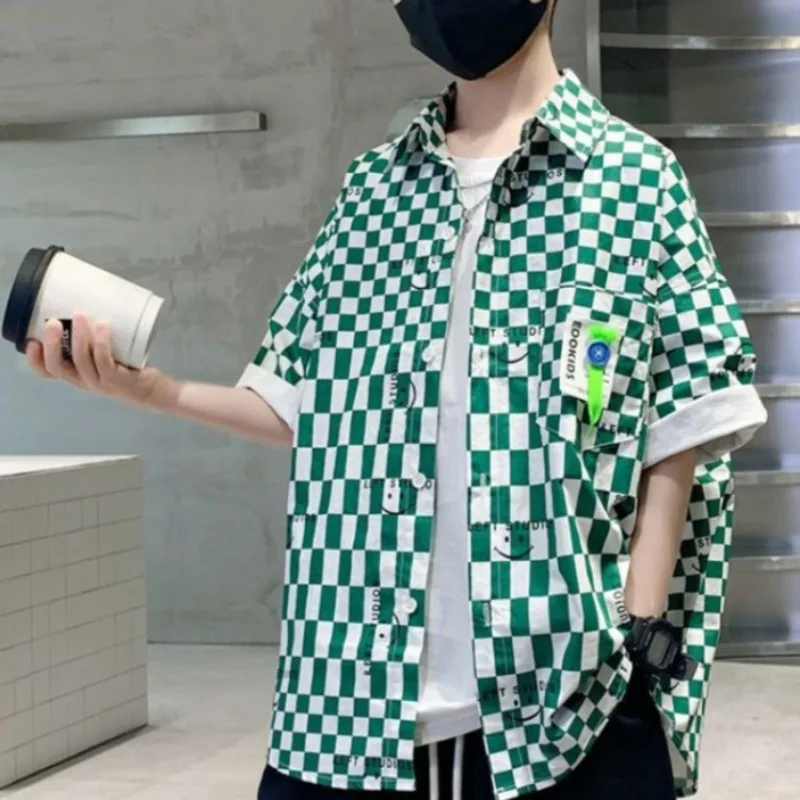 남아 체크무늬 캐주얼 셔츠 2026 여름 신상 키즈 중대형 멋스러운 트렌디 면 혼방