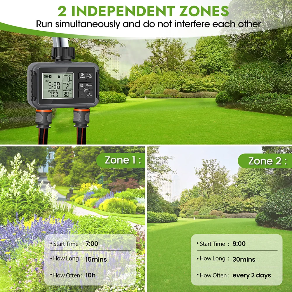 Garden Water Timer 1/2/3 Zone Programmable Automatic Irrigation Timer with Rain Delay Manual/Auto Mode Watering for Lawn Yard - 4