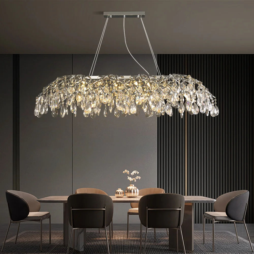 Description Picture 4 of itemModern Chrome Crystal Chandeliers For Living Room Dining Room Kitchen Table Bedroom Silver Crystal Ceiling Chandelier Lighting
