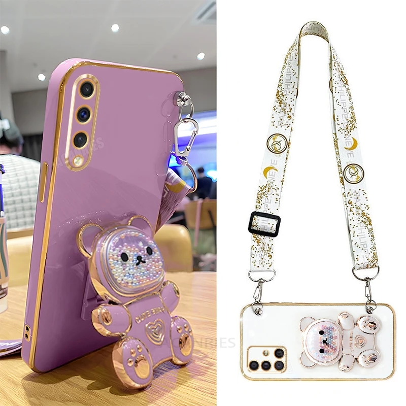 Cute Bear Silicone Crossbody Lanyard Phone Case with Holder