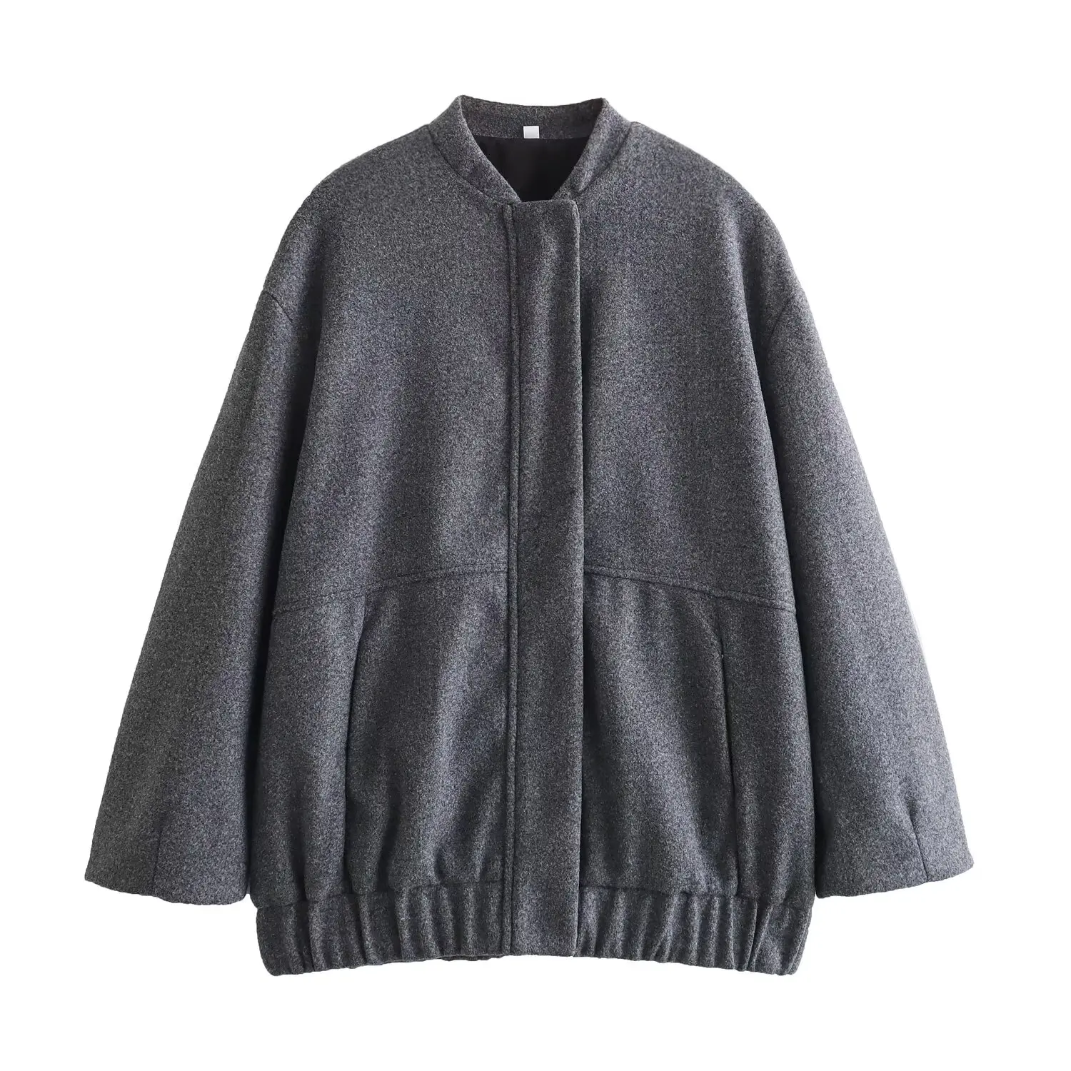 

Women New Fashion With pockets Loose Wool blend flying Jacket Coat Vintage Long Sleeve Zipper Female Outerwear Chic Overshirt