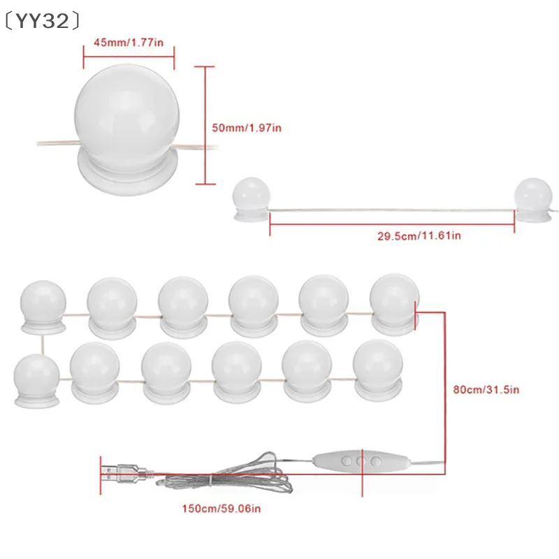 〔YY32〕4/6/10개 전구 LED 3색 조광 가능 전구 화장대 메이크업 드레싱 테이블 USB 거울 조명
