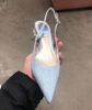 Women's Summer New Thick Heel Pointed Head Bag Head Sandals Women's Rhinestone Pearl Heel One-word Buckle Medium Heel High Heels 3