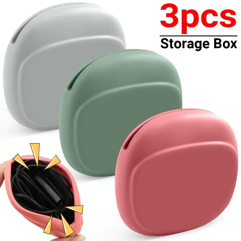 

Portable Data Cable Earphone Storage Box Silicone Headphone Organizer Protective Case with Cable Ties Earbuds Coins Purse Bag