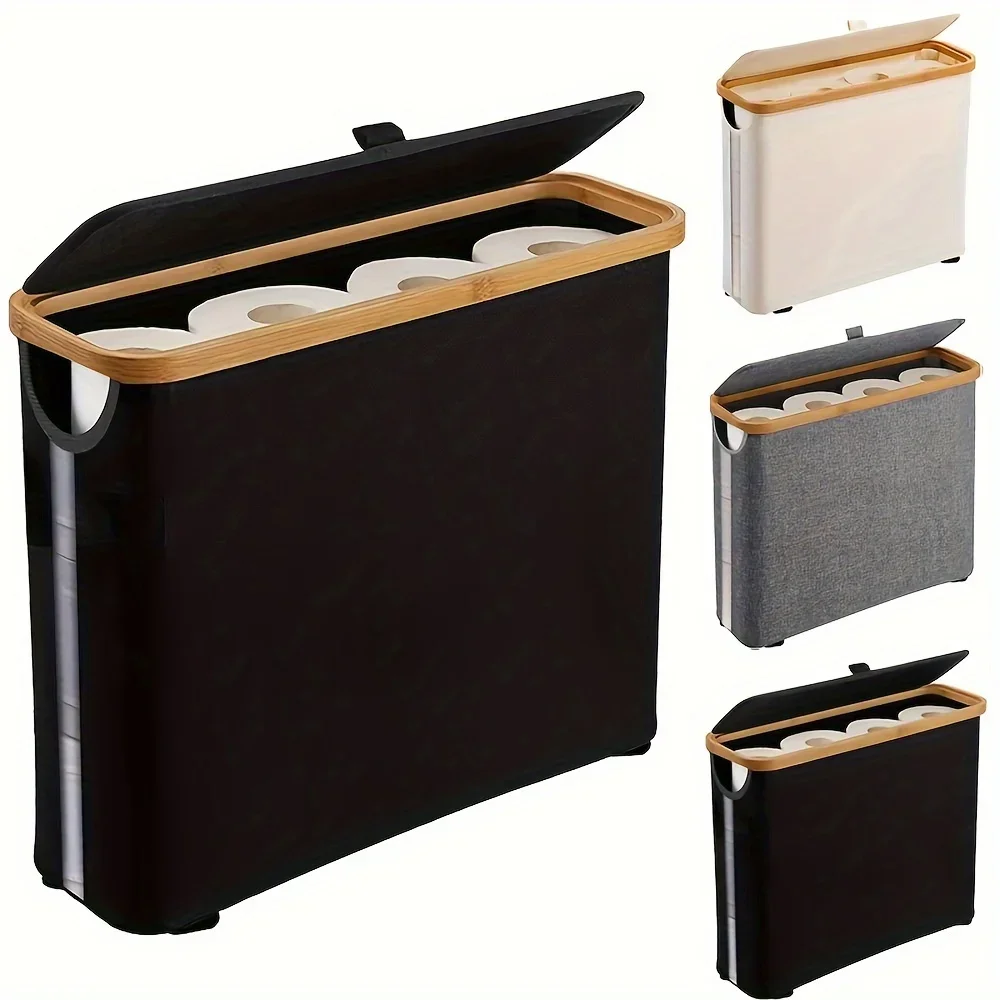 Bathroom Storage Basket Paper Organizer with Handle Slim Roll Paper Storage Box Rectangle Shape for Home Organization storage bag