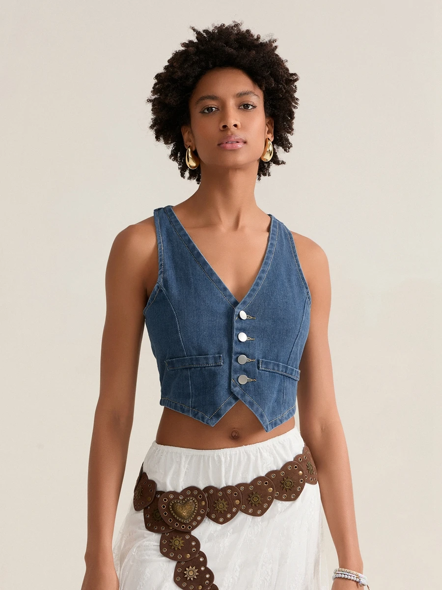 Women s Distressed Denim Jacket Vintage Ripped Jean Coat Casual Streetwear Outerwear Sleeveless Vest Top for Summer