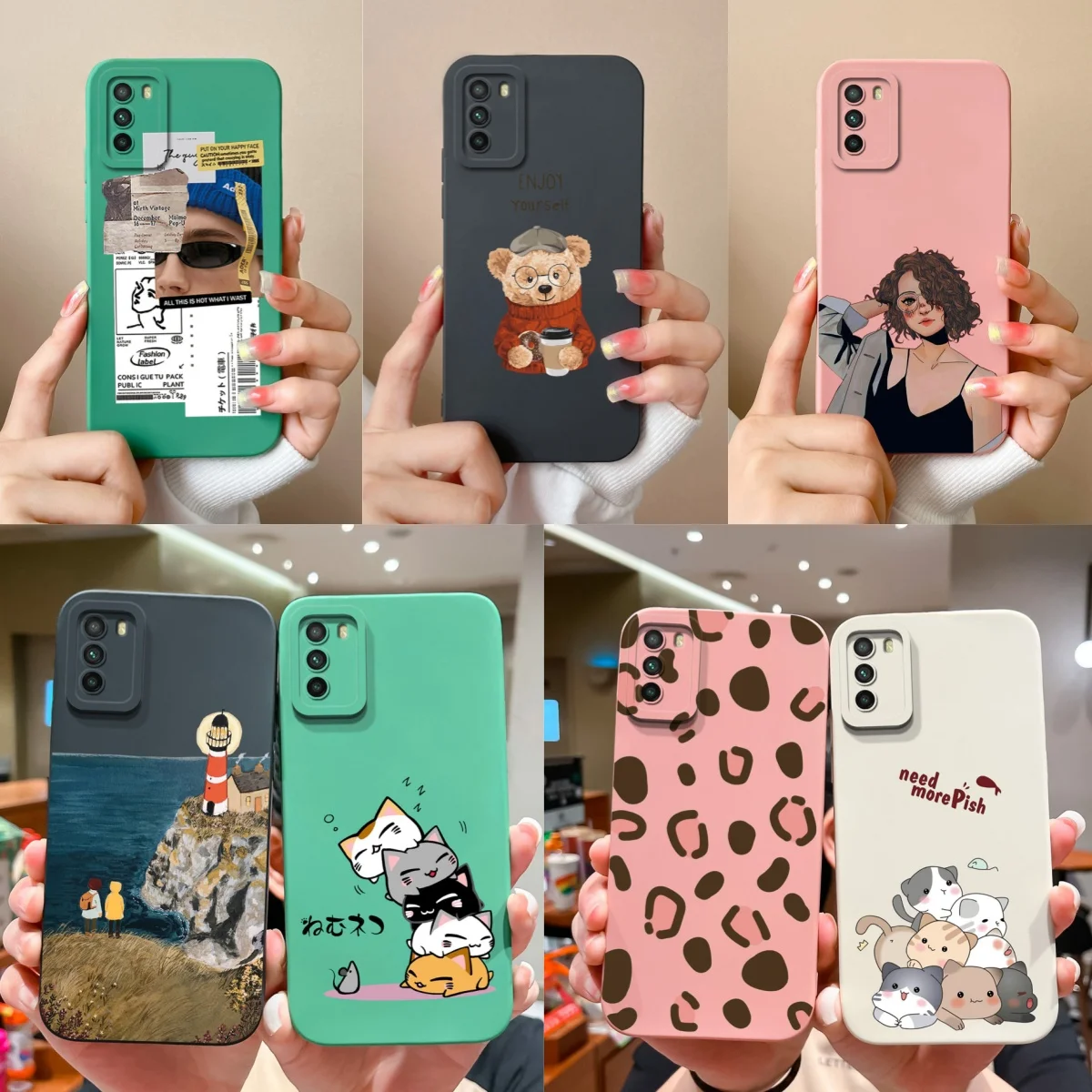 Per Poco M3 Pro Case Cartoon Soft Liquid Silicone Full Coverage Anti Drop Phone Shell Per Xiaomi Poco M 3 Pro M3Pro Bumper Funda