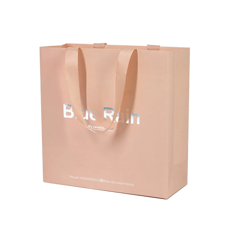 

Manufacturer Custom pink Coated bag Personalized Printed LOGO Custom Luxury Gold Foil Logo Hot Stamping Jewelry Paper Bag