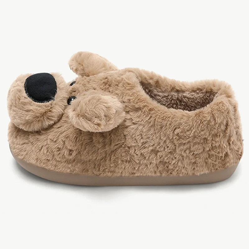 Lovely Dog Shape Fluffy Slippers for Women Comfortable Bag Heels Warm Home Slippers Woman Non Slip Soft Bottom Bedroom Slides