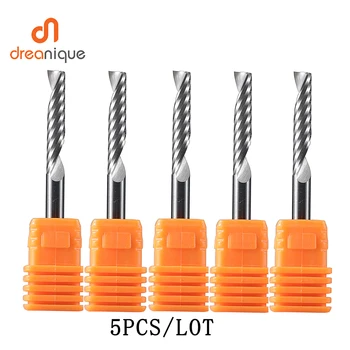 5-Piece 1 Flute Spiral End Mill Set – CNC Engraving Bits for Woodworking, Acrylic, Aluminum, Plastic & Sign Making 1