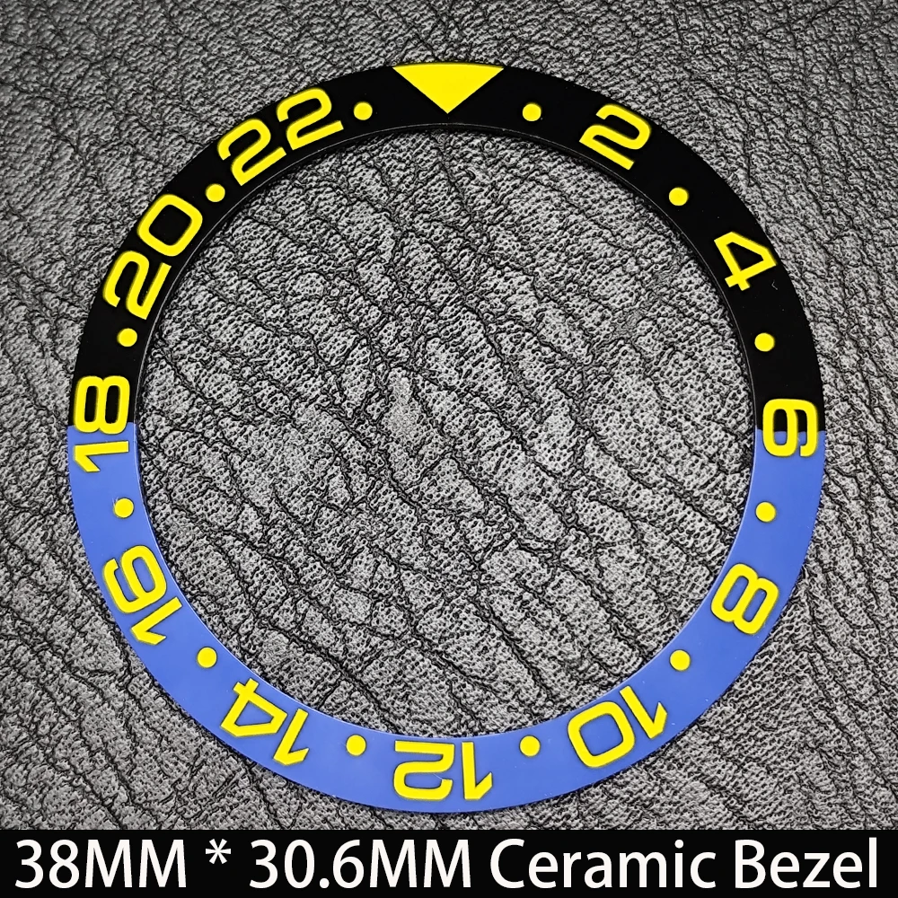 Elegant Blue Luminous Bezel GMT and Diving Watch Insert, Sloping 38mm x 30.6mm Ceramic/Aluminum