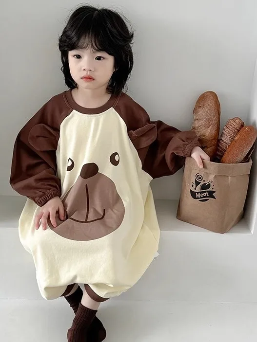 순면 아동복 봄 가을 시즌 유니섹스 롬퍼 지퍼 레그 스플릿 홈웨어 수면복