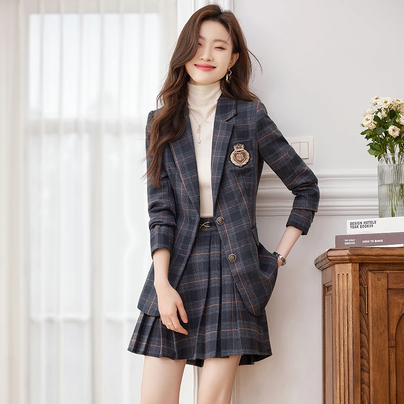 High Quality Fabric Autumn Winter Women Business Suits with Skirt and Tops Formal Women Office Work Wear Professional Blazer Set