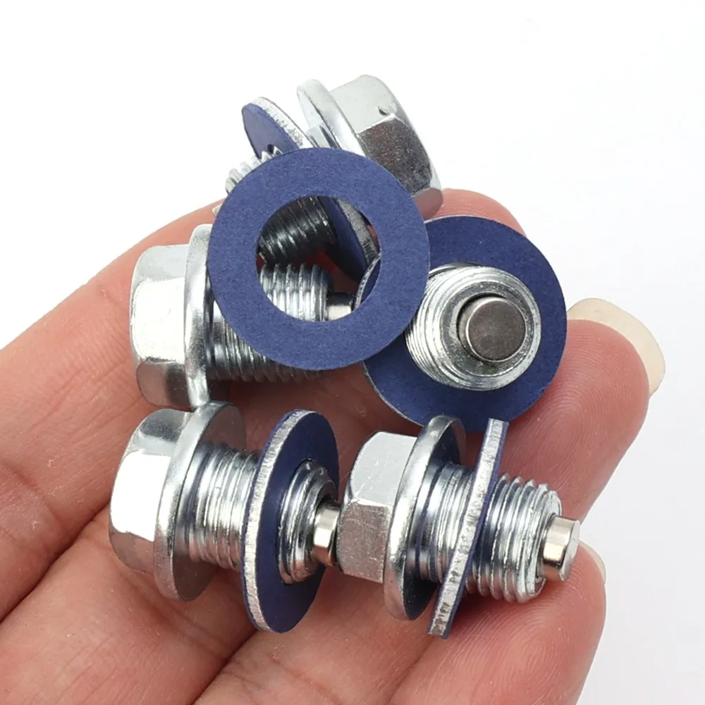 Oil Drain Plug Gasket Oil Drain Plug Seal Washer Sealing Washers M12*1.25 Magnetic Oil Drain Bolt with 90430-12031 Washer for Toyota Car Engine Oil Pan Screw Plug Gasket Kit Replaceable Parts
