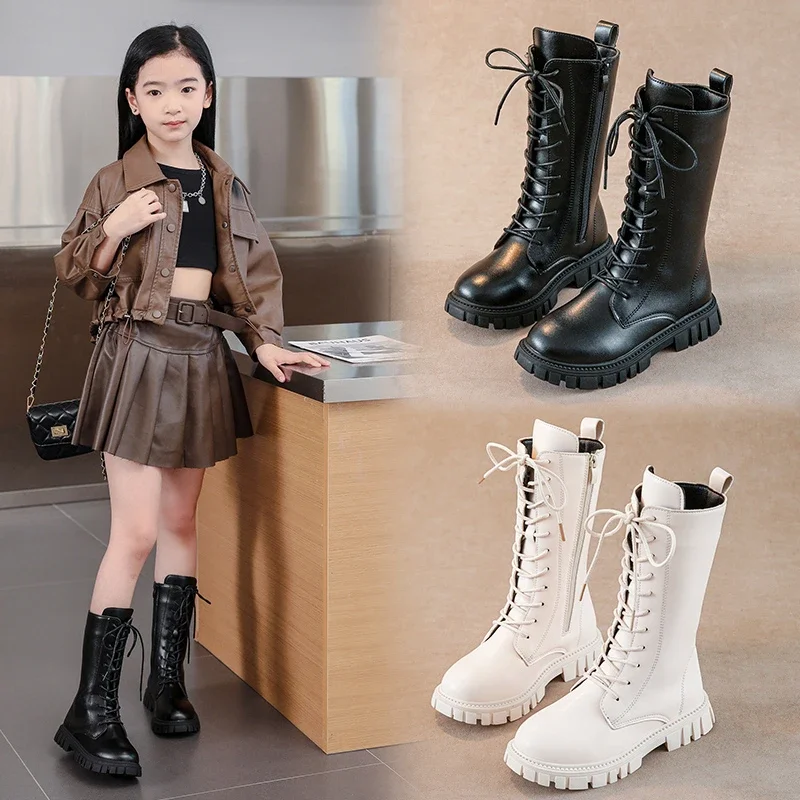Elegant Zipper Baby Girl Fashion Boots Autumn/ Winter Warm Thick Sole Round Casual Lace Up Comfortable Children's Midsole Boots S1a36bf0071a748319247acf2198373e9I