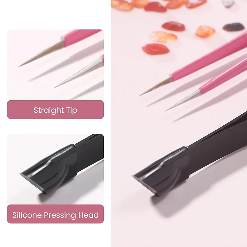 New Double Headed Tweezers Multi-Use Tweezers Silicone Pressing Head Nail Clipping Tool Take Sticker Tape Crystal Manicure Tools 4