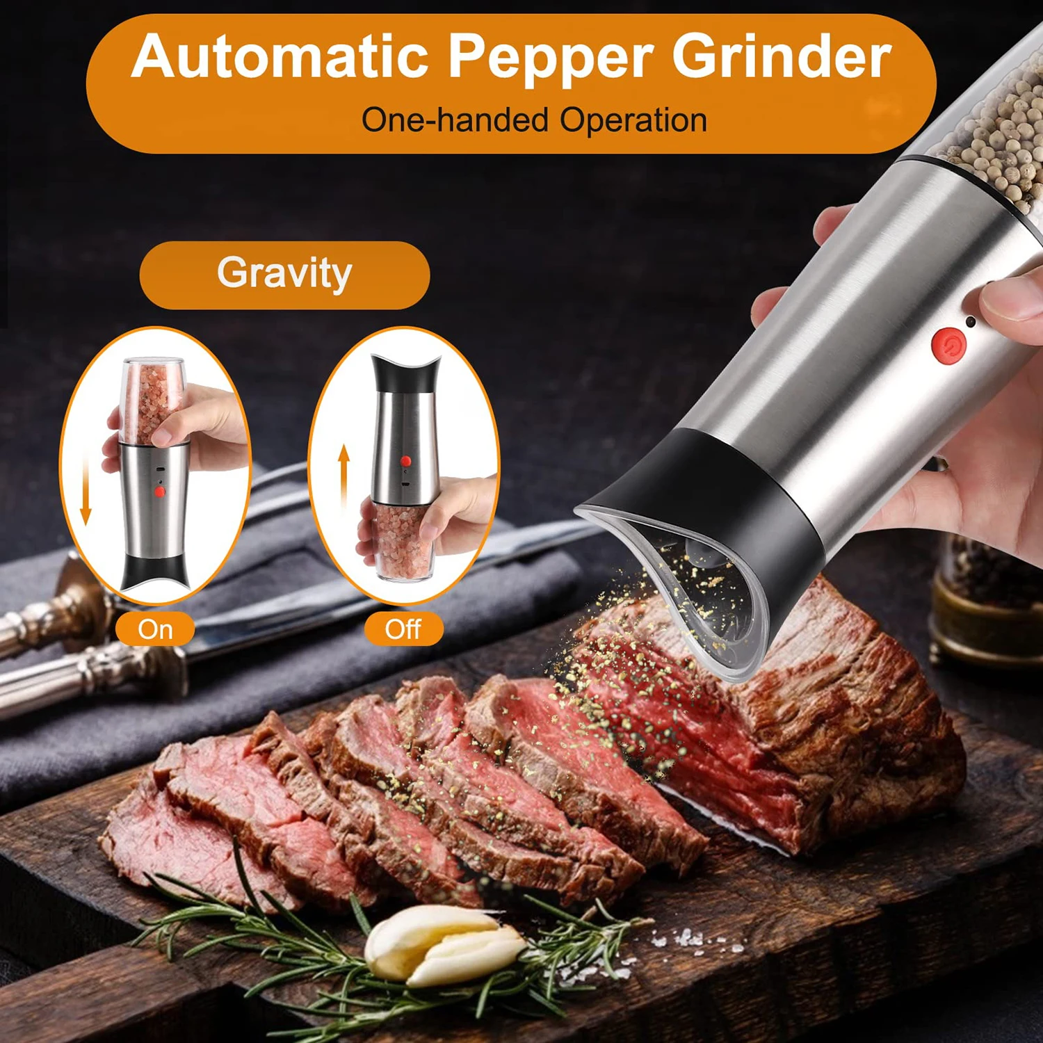 salt and pepper grinder USB Charging Salt and Pepper Grinder Set Gravity Operation Spice Seasoning Mill Shaker Adjustable Coarseness Stainless Steel