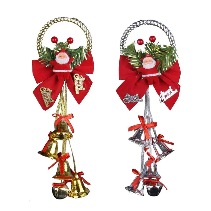 

Metal Christmas Santa Wind Chimes Jingle Bell Door Hangers with Bow for Christmas Decorations Ornaments DropShip