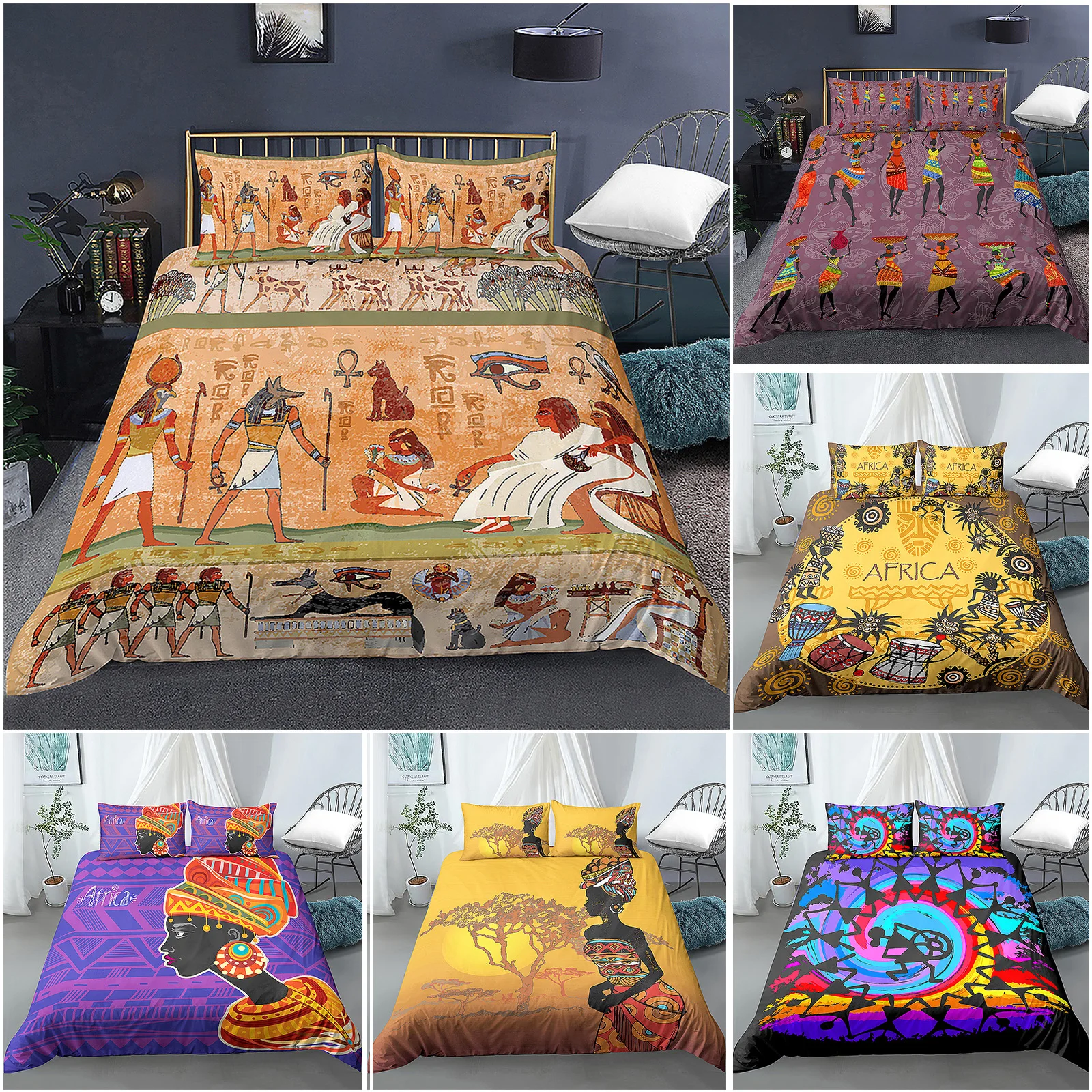 

Постельное белье с рисунком Древнего Египта в африканском стиле, комплект постельного белья для дома, спальни, пододеяльник, декор для кровати, США, King, Queen, размер