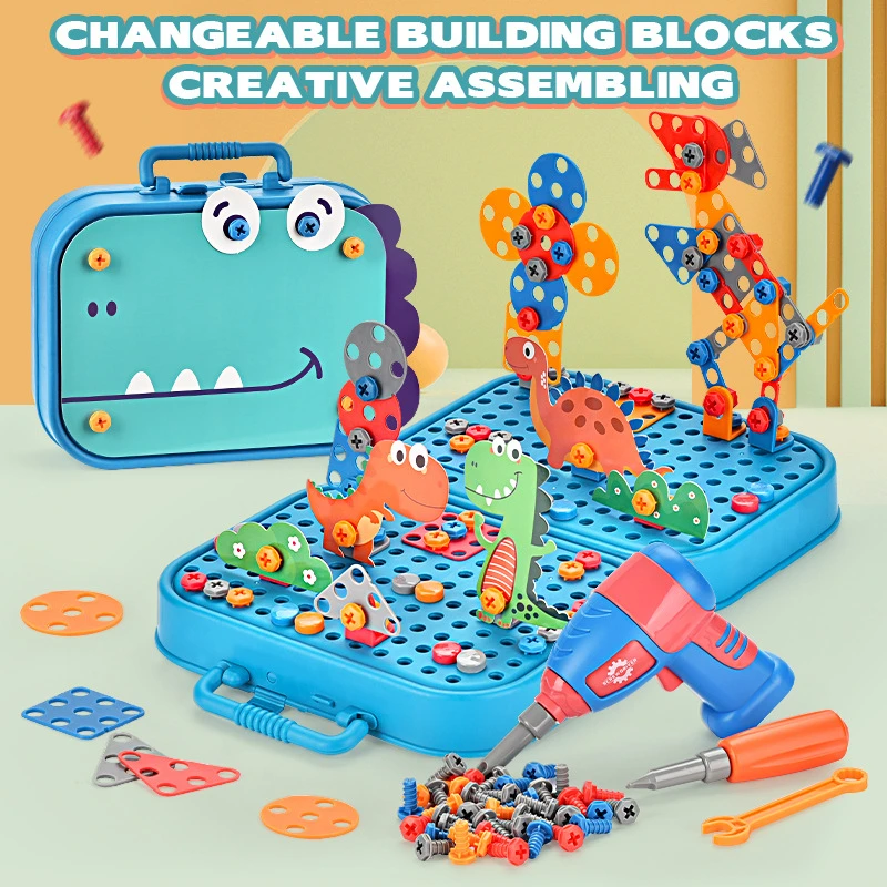 Electric Drill Screw Nut 3D Puzzle Toys Pretend Play Dinosaur Tool Toy Drilling Assembly Engineering Educational Toys for Boys 2