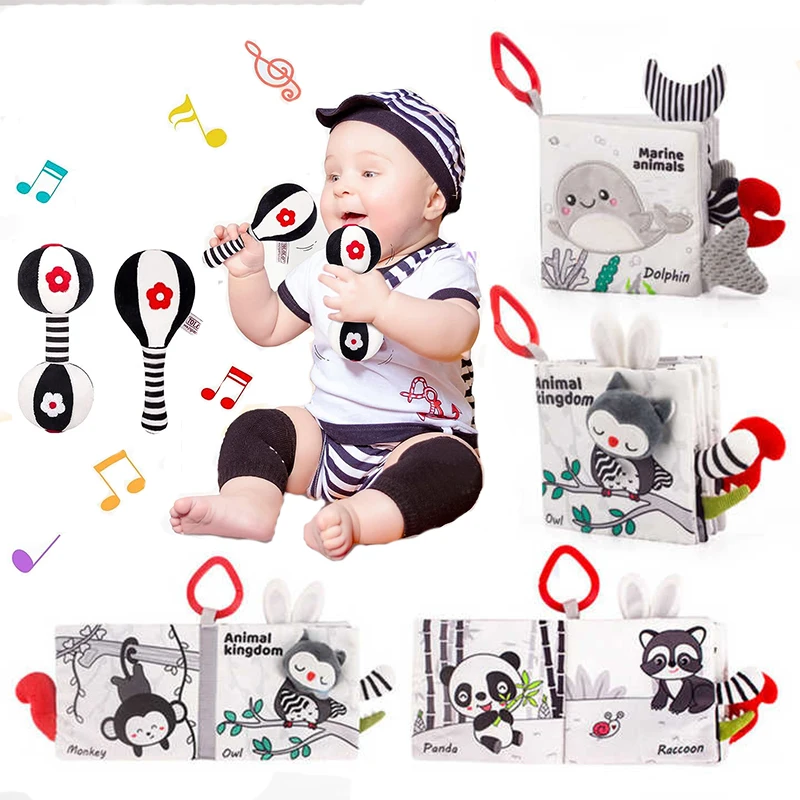 Black And White Cloth Book Toys Washable Non-Toxic Early Baby Book For  Newborn Montessori Sensory Books Baby Toys 0 12 Months