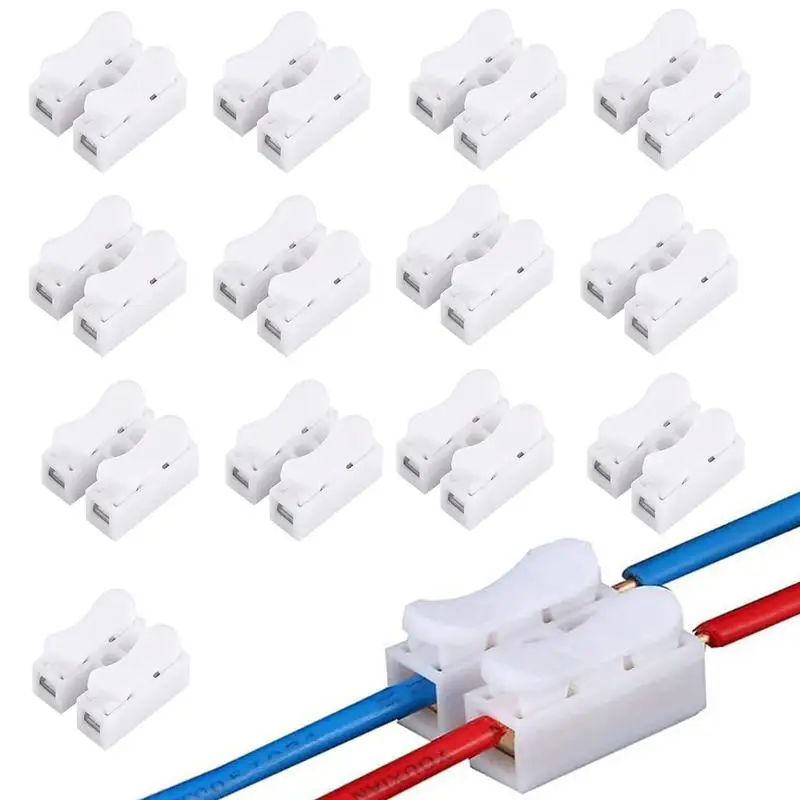 

26/50PCS CH-2 Spring Wire Quick Connector 10A 220V Electrical Crimp Terminals Block Splice Cable Clamp Fit Led Strip