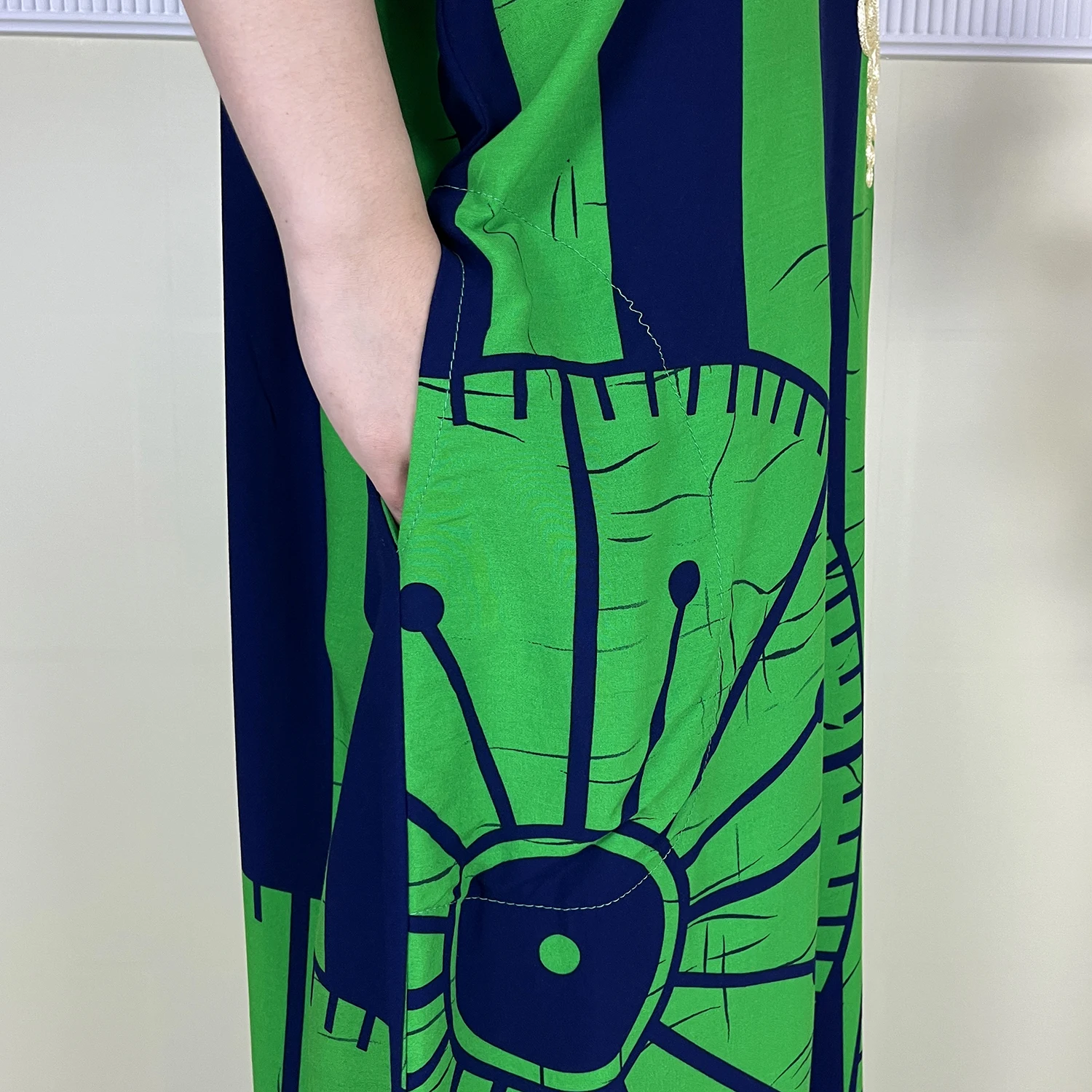 2024 New Style Summer Loose Short Sleeve Dress African Dashiki Pattern Printing Soft Cotton Woman Elegant Maxi Islam Lady Abaya