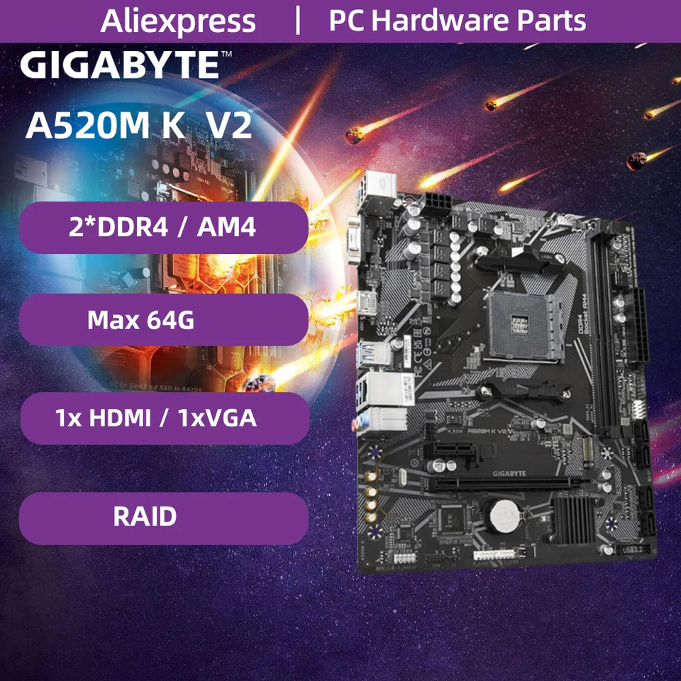 GIGABYTE-A520M k v2マザーボード,amd,a520,ddr4ソケット,r5用 GIGABYTE-A520M k v2マザーボード,amd,a520,ddr4ソケット,r5用