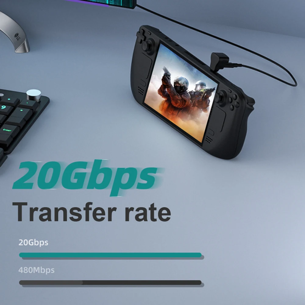 1 To 2 USB-C Male To USB-C USB-A Female Adapter 100W USB-C Adapter Converter 20Gbps 8K 60HZ 180 Degree U-shaped for STEAM DECK