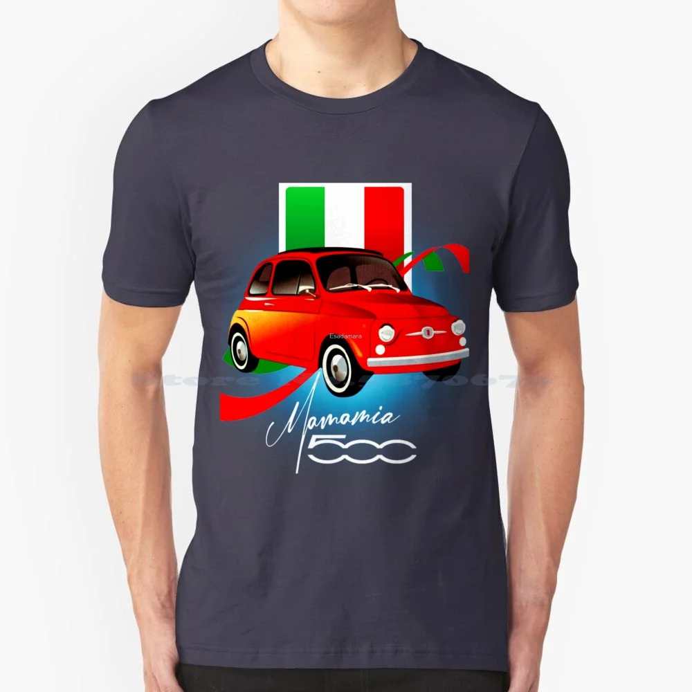 Fiat 500 Maglietta Rossa 100% Cotone Tee Fiat 500 Italia Italiano Abarth Auto D'Epoca Retro Classic Car Race Rally