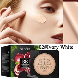Air Cushion CC Cream with Mushroom Head Applicator - Moisturizing, Long-Lasting, Natural Brightening Foundation (Pomegranate 02)