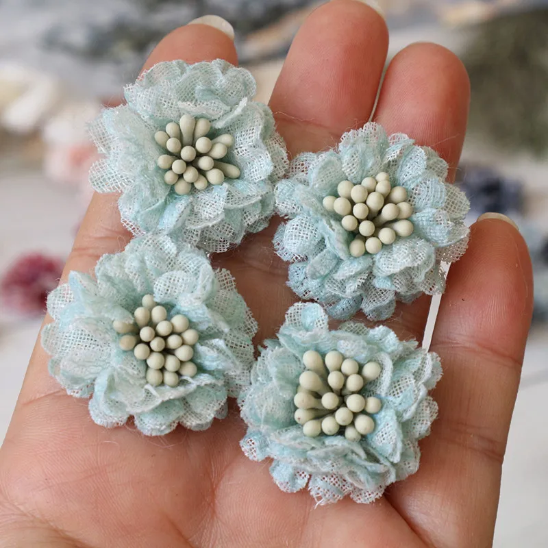 Handmade Lace Fabric Daisy Flowers for DIY Accessories and Decorations - Set of 10, 3CM