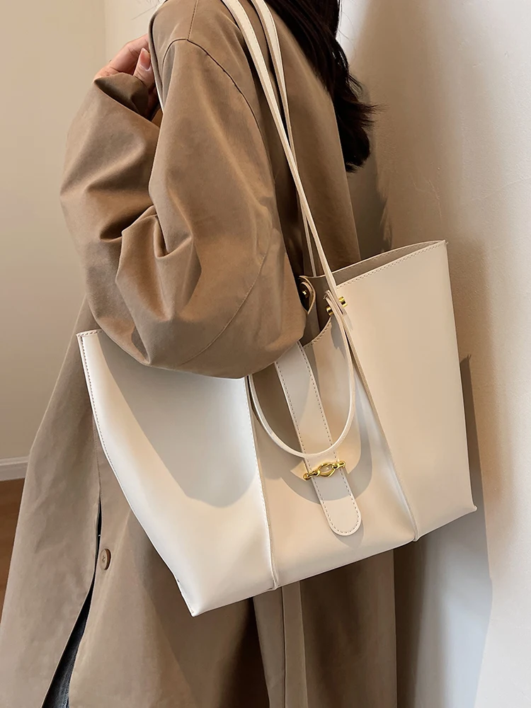 

Модная простая Вместительная женская сумка-тоут, новинка 2023, повседневные сумки на одно плечо из искусственной кожи, однотонная текстурированная сумка