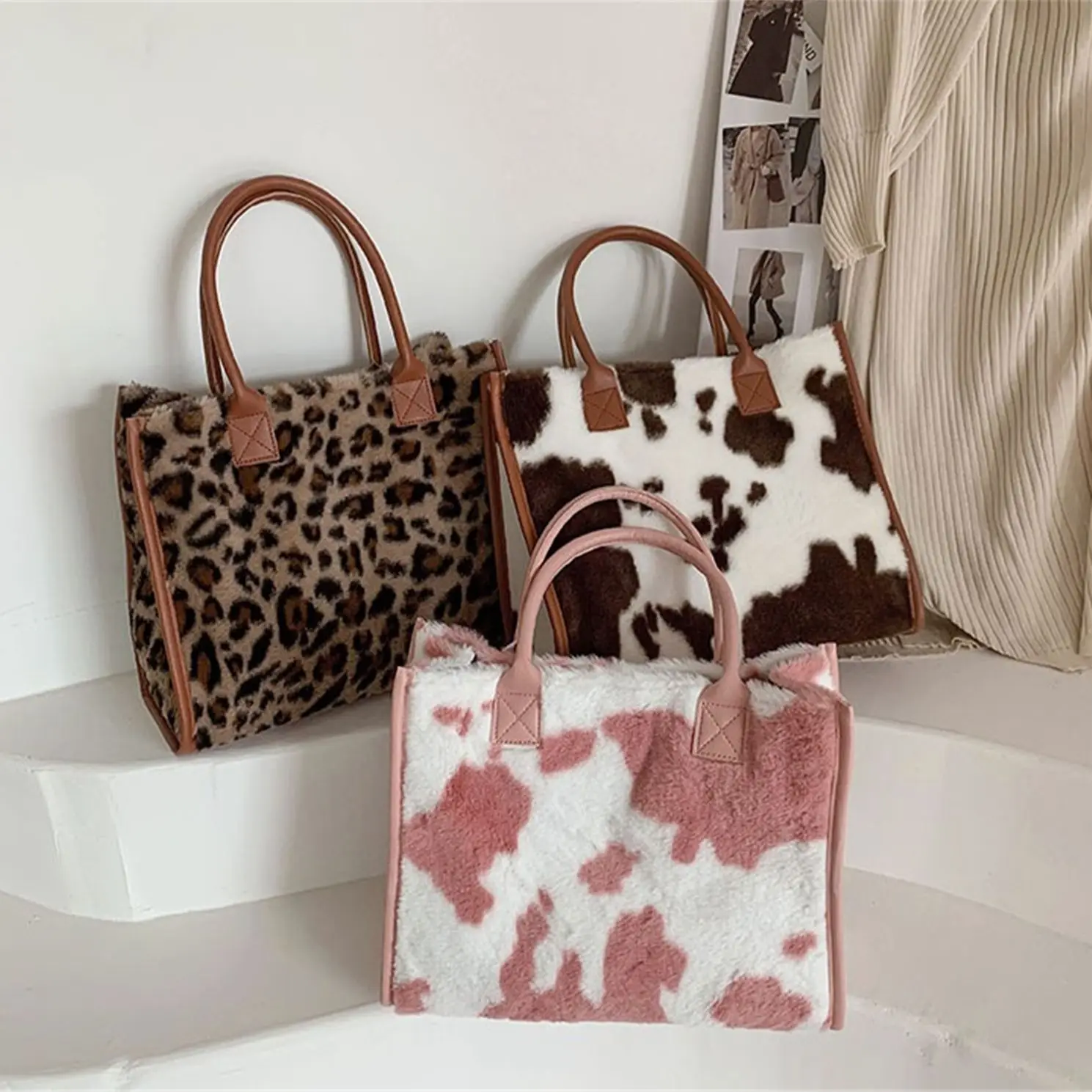 Neiman Marcus Brand Extra Large Tote Bag, RED cheetah/leopard