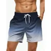 Men's Beach Shorts Gradient Color Block Drawstring Summer Men's swim Trunks Elastic Waist 3D Print  Breathable Short Streetwear 1