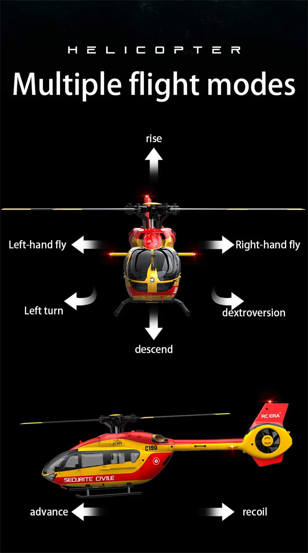 RC ERA C190 1:30 H145 Scale 2.4G 6CH  6-Axis Gyro Optical Flow Localization Altitude Hold Flybarless RC Helicopter RTF