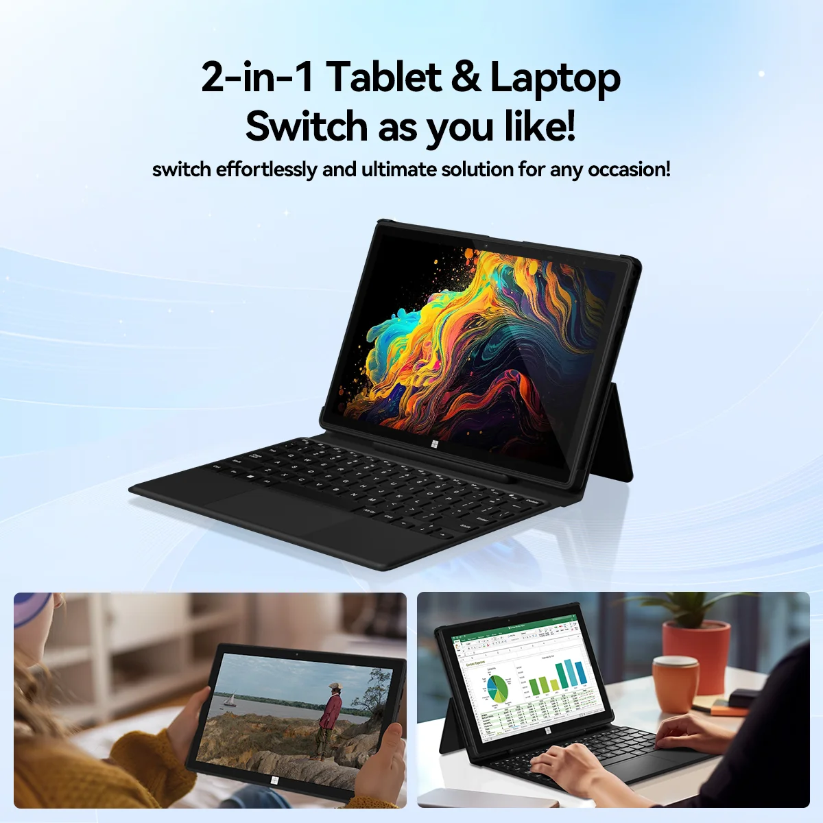 Adreamer 10 Inch Windows Tablet with Keyboard 8GB 128GB 4000mAh 2 In 1 PC Cheap Tablet Windows 11 Intel J4125 2.4G/5G WiFi 4