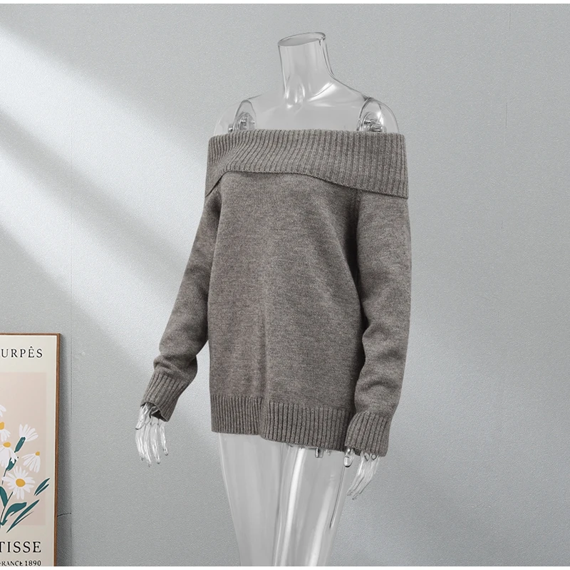 S1a37ab015e284ab6b6db22c023dfdbe7H Fashion Sexy Solid Off Shoulder Female Jumpers Casual Slash Neck Long Sleeve Sweater Autumn Ladies High Street Knitwear Mallzona