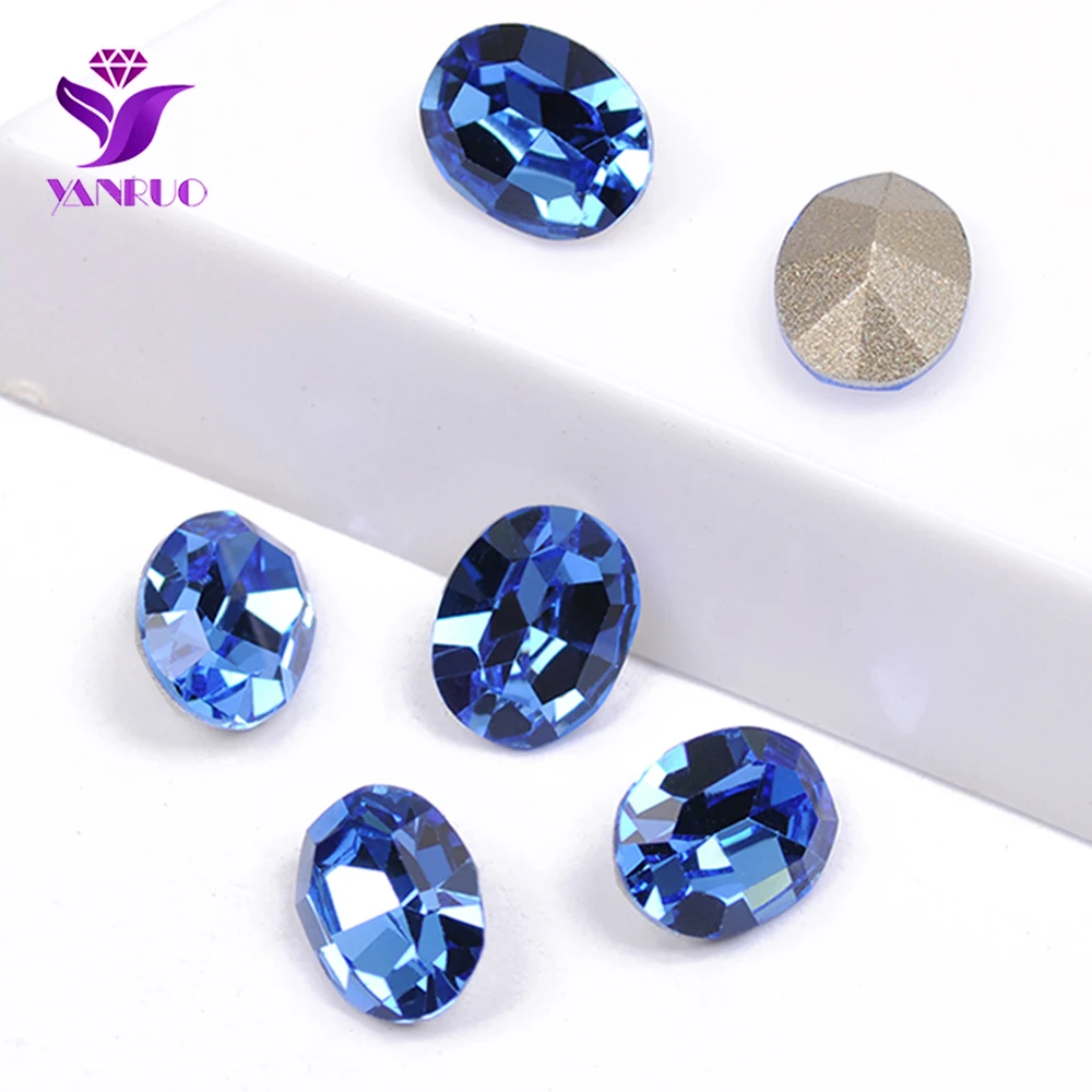 

YANRUO 4128 Oval Sapphire Crystal Fancy Pointback Rhinestones Nails Gems DIy Stones Decor Clothes