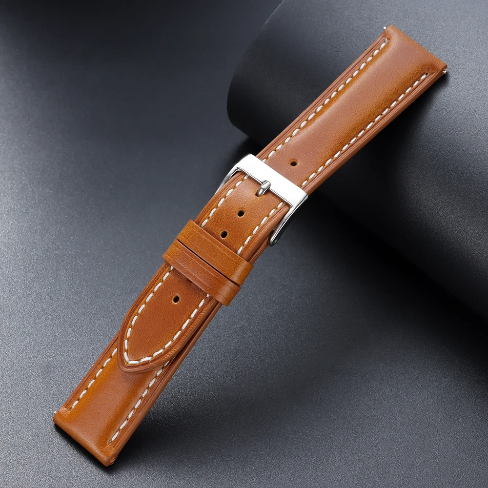 Classic Brown Leather Watch Strap with Pin Buckle – Vintage Oil Wax Finish