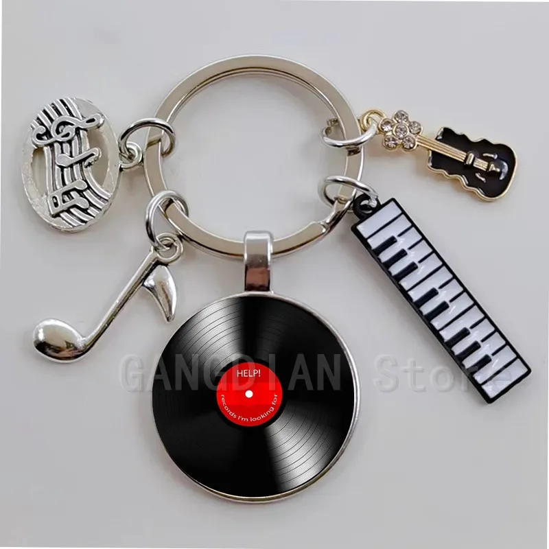 Handgefertigte klassische Musik-Record-CD, Vintage-Record-Bild, DIY-Glaskuppel, Schmuck-Charm, Schlüsselanhänger, erstellen Sie ein Geburtstagsgeschenk für Freunde