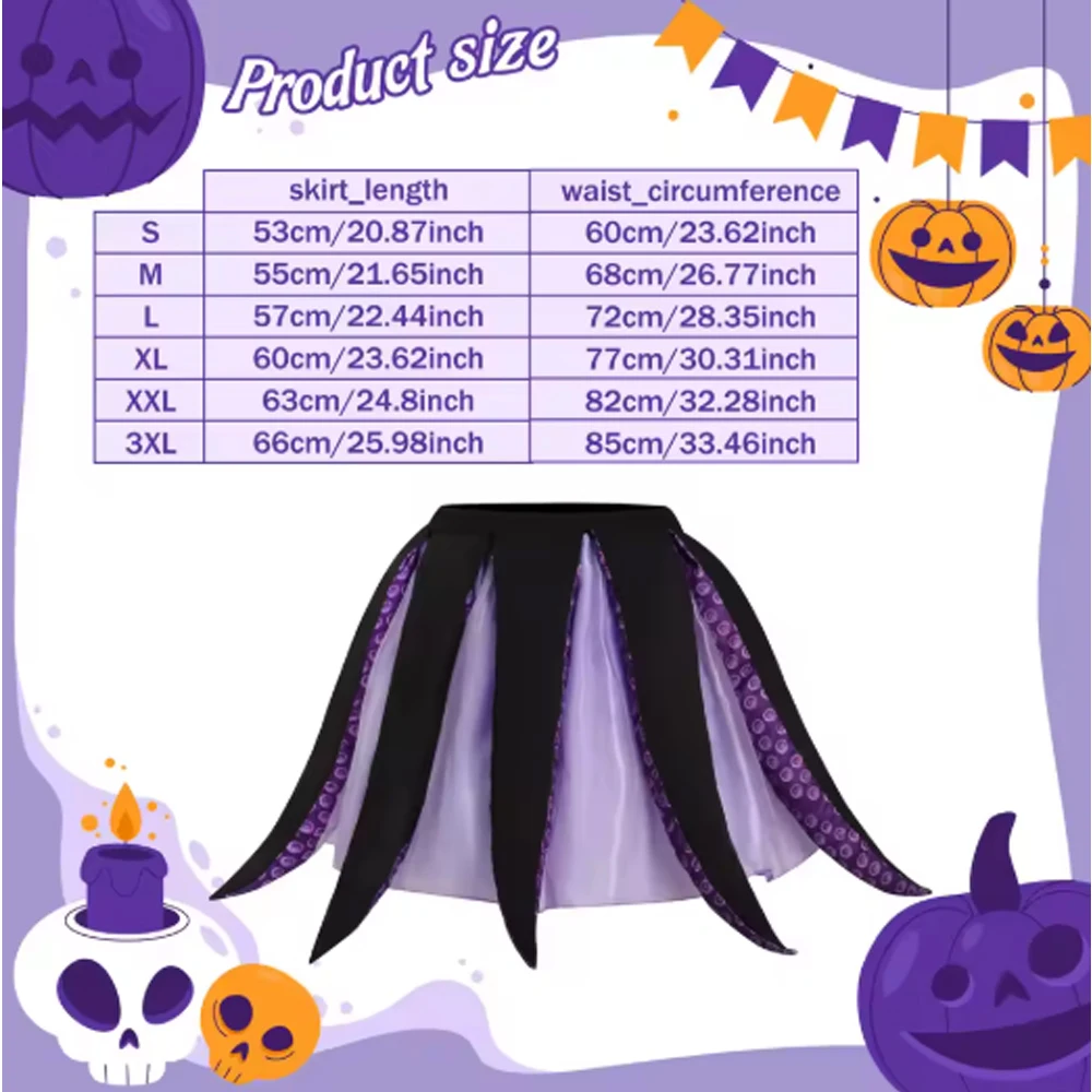 Costume Ursula Hot: Abito da Strega Marina con Gonne Viola e Tentacoli di Polpo, Tutu per Cosplay, Outfit per Feste di Carnevale e Halloween per Donne Adulte - immagine 6