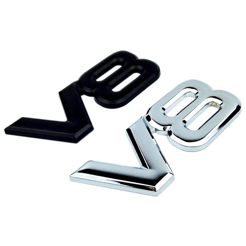 Auto Metal Alloy 3D V8 Logo Engine Displacement Trunk Rear Car Badge Decal Chrome V8 Side Wing Emblem Sticker Car Styling