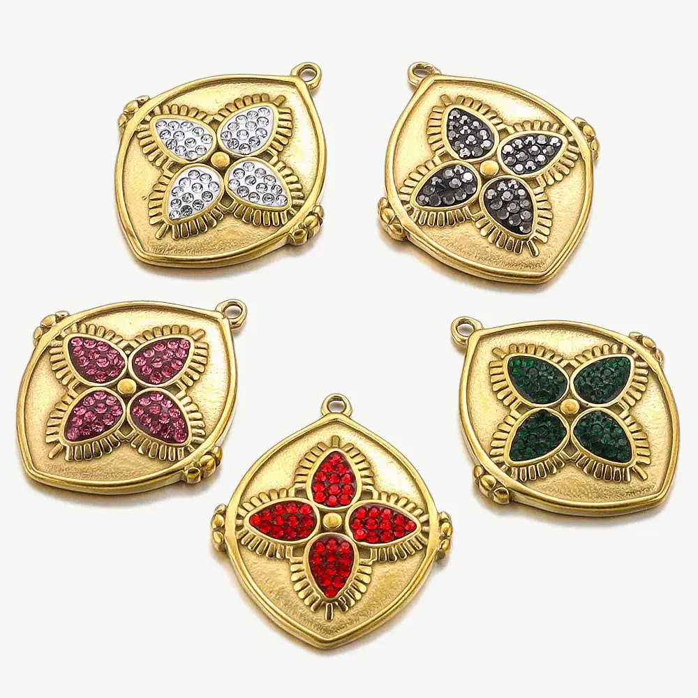 

3pcs Stainless Steel Gold Plated Pendants Zircon Leaf Oval Charms for DIY Necklace Earring Parts for Jewelry Making Material