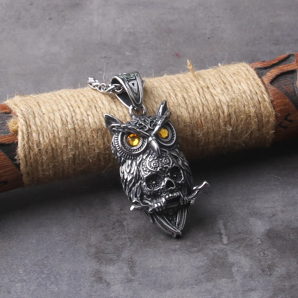 GMXLin Owl Skull Necklace For Men - Stainless Steel Biker Pendant, 21.6" Chain - View #6