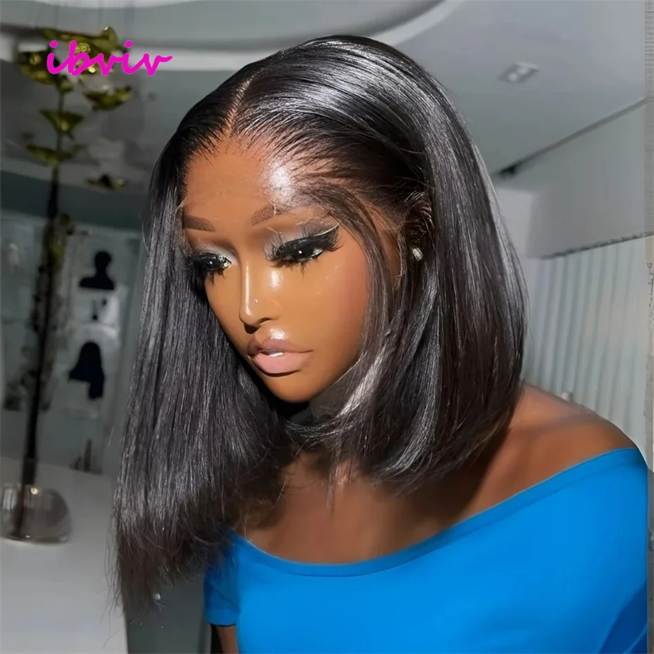 100% 210 densité 13×4 sans colle brut vietnamien os droit Bob cheveux humains dentelle avant perruque pré-plumé dentelle frontale perruques de cheveux humains