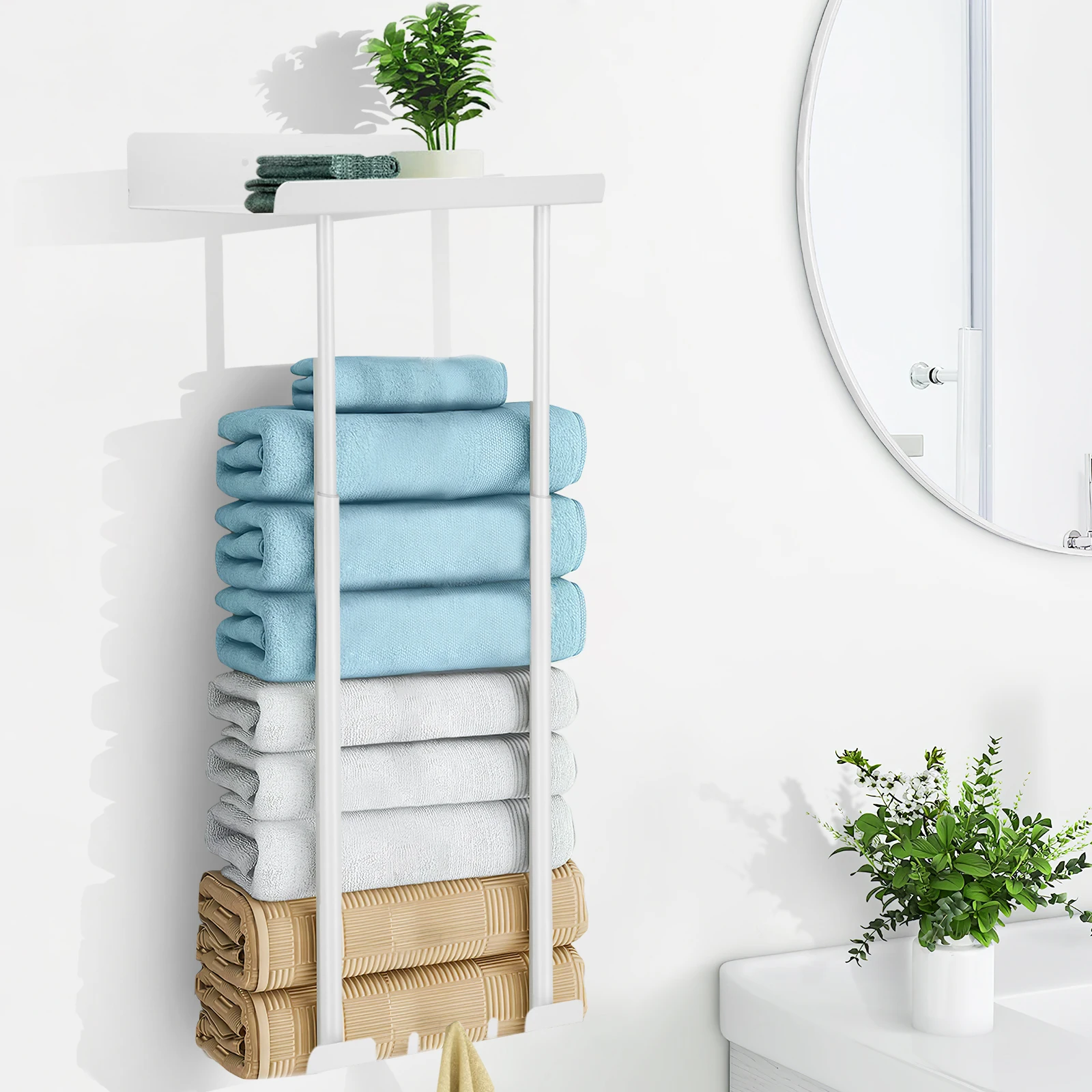 Porte-Serviettes de Salle de Bain - Auto-adhésif ou à vis - Support Mural en Acier Inoxydable - Imperméable et antirouille - Convient pour Salle de Bain, Camping-Car, Cuisine (50 cm, Nickel brossé