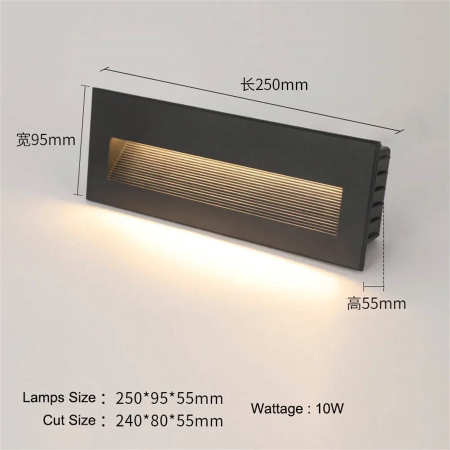 thumbnail image 1 of Luz de paso LED impermeable de 3 W, 5 W y 10 W IP65, lámpara de esquina de escalera empotrada de aluminio para exteriores, lámpara de escalera de pared empotrada, luz de pie, 1 of 5